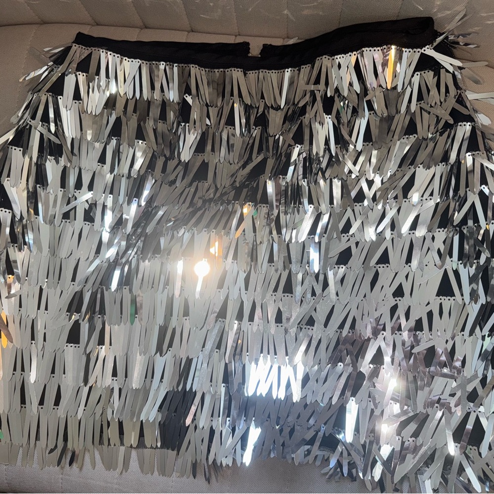 Silver Sequin Fringe Mini Skirt - Shimmery Party Skirt